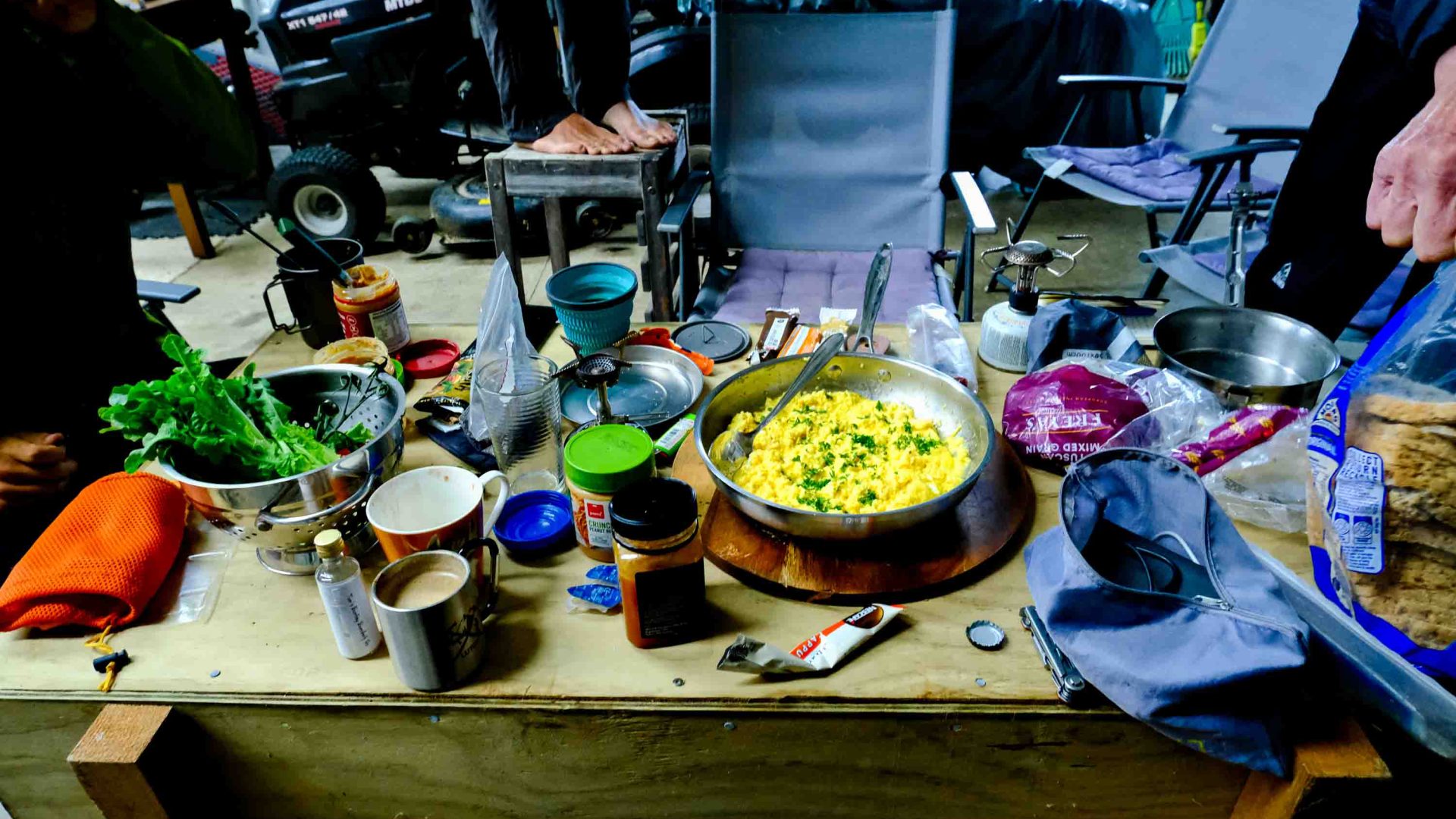 Scrambled egg breakfast prepared by a trail angel.